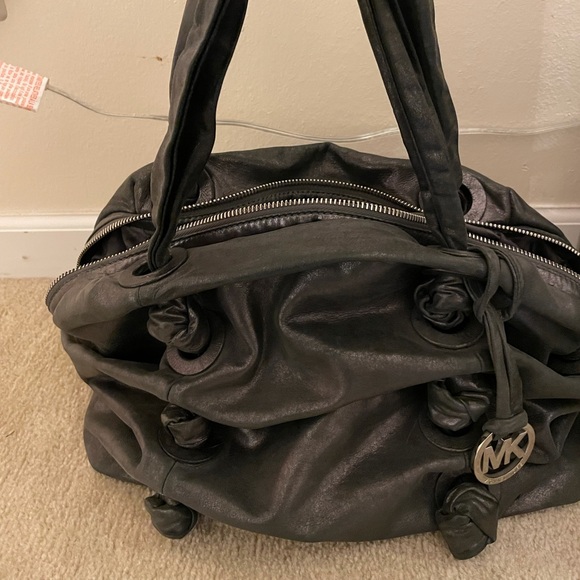 Michael Kors gunmetal metallic dome tote with knotted handles. - Picture 3 of 3